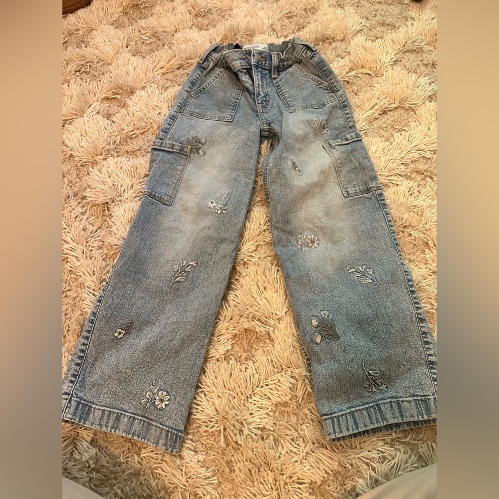 Abercrombie Kids Blue Jeans with Embroidered Flowers